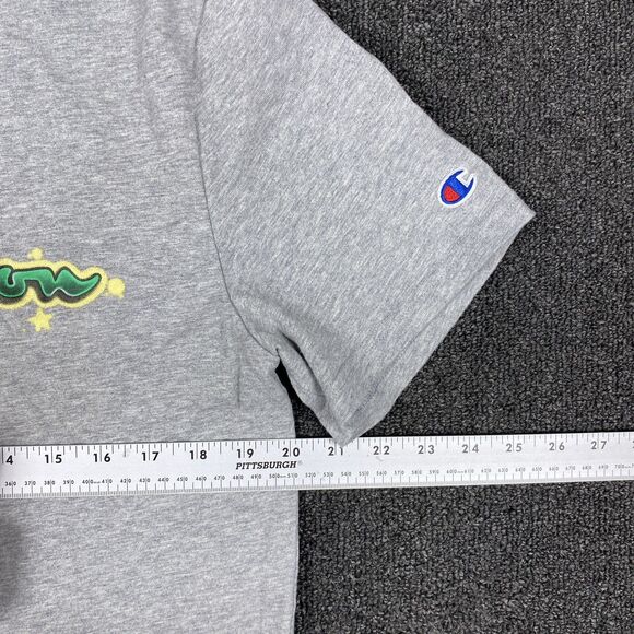 Champion T Shirt Graffiti Script Logo Y2K Gray S/S T-Shirt Made USA Size Large - Picture 4 of 6